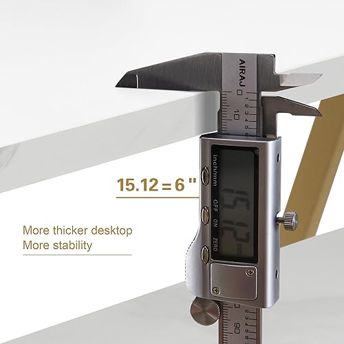 Miniatura 4 de Ivinta Escritorio para juegos de mármol blanco y esquina dorada escritorio pequeño en forma de L con bandeja para teclado pizarra blanca para