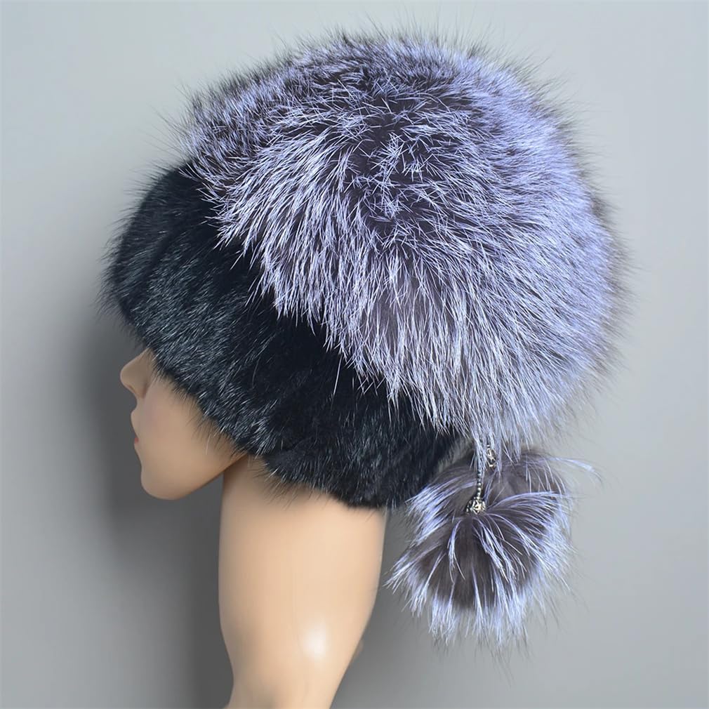 Cappello da Donna Invernale di Lusso Lavorato A Maglia Berretto Russo con Pompon Berretto da Neve Caldo E Spesso da Donna,Black-One Size