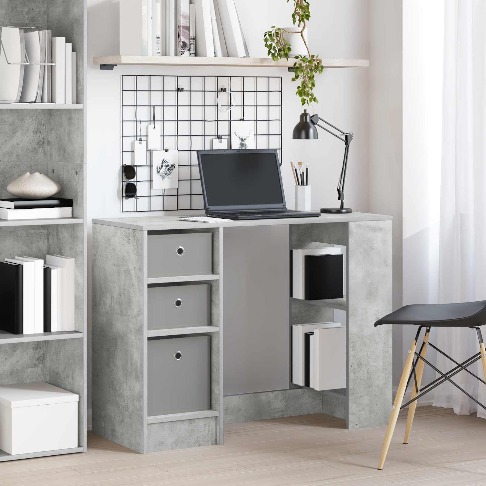 Scrivania Grigio cemento 100 x 40 x 75 cm Legno lavorato con cassetti