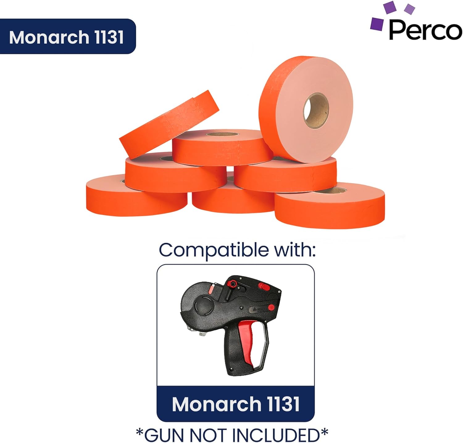 Perco Fluorescent Red Pricing Labels for Monarch 1131 Price Gun - 1 Sleeve, 8 Rolls, 20,000 Price Marking Labels - with Ink Roll Included
