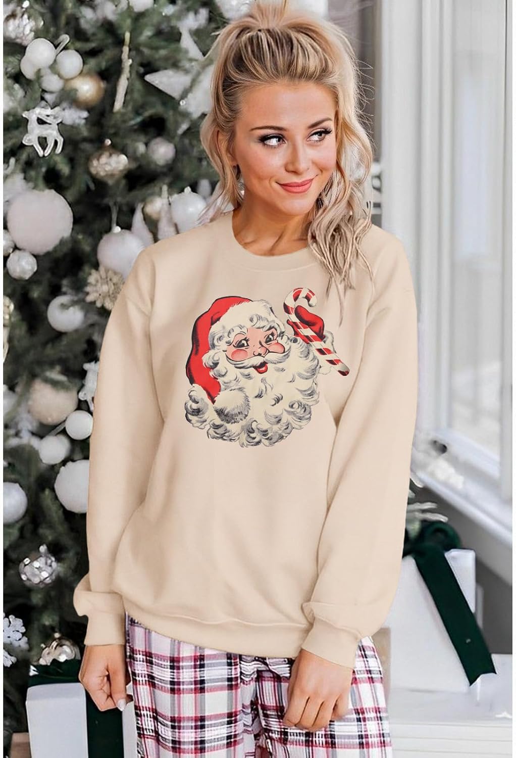 IZYJOY Women Christmas Santa Sweatshirt Retro Santa Claus Pullover Oversized Top Crewneck Long Sleeve Xmas Vacation Sweaters - Image 3