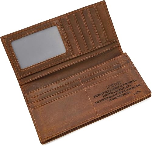 LUUFAN Billetera larga de cuero genuino para hombre, cartera plegable grabada