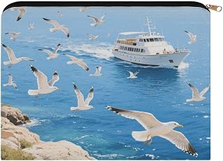 Seagulls Chasing Boats Makeup Bag Travel Cosmetic Bag | Toiletry Bag for Women, Portable Makeup Pouch Zipper Pouch for Toiletries Brushes Travel Gym Daily Use Travel Essentials