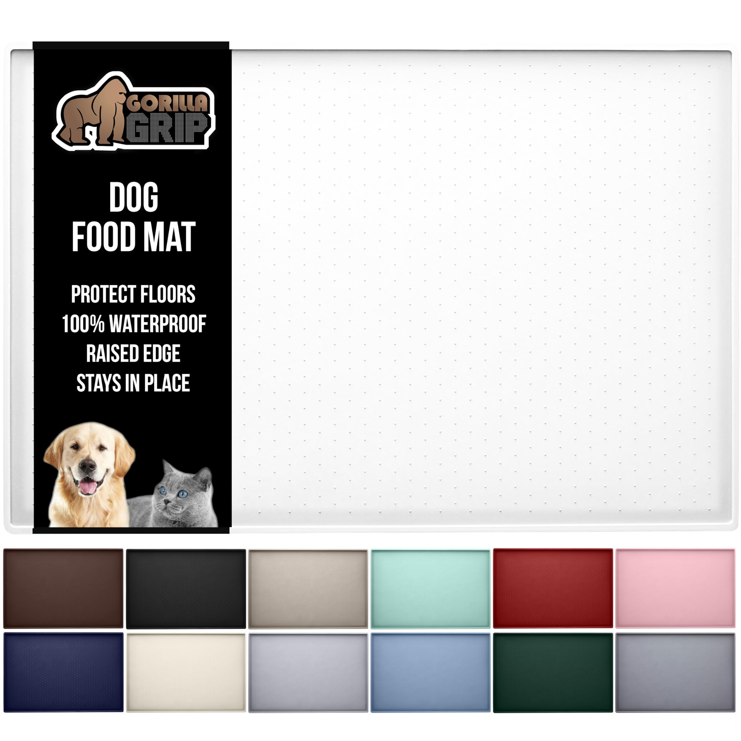 GORILLA GRIP 100% Waterproof Raised Edge BPA Free Silicone Pet Feeding Mat, Dog Cat Food Mats Contain Spills Protects Floors, Placemats for Cats and