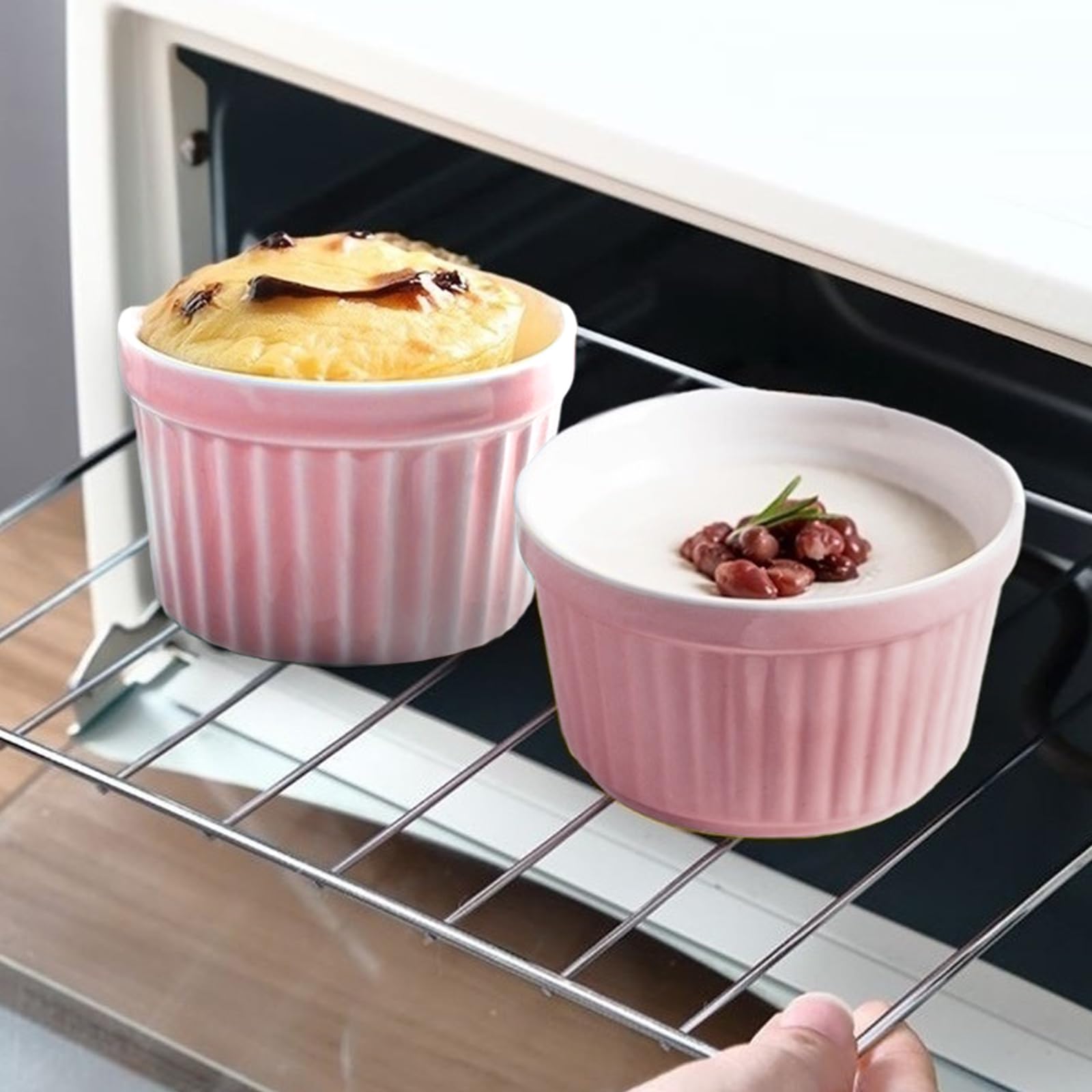 SHUESS Ramequin crème brûlée lot de 12, 200 ml rose, bols en céramique 9 cm pour four et micro-ondes, moules à soufflé empilables, ramequins individuels pour desserts, sauces et snacks