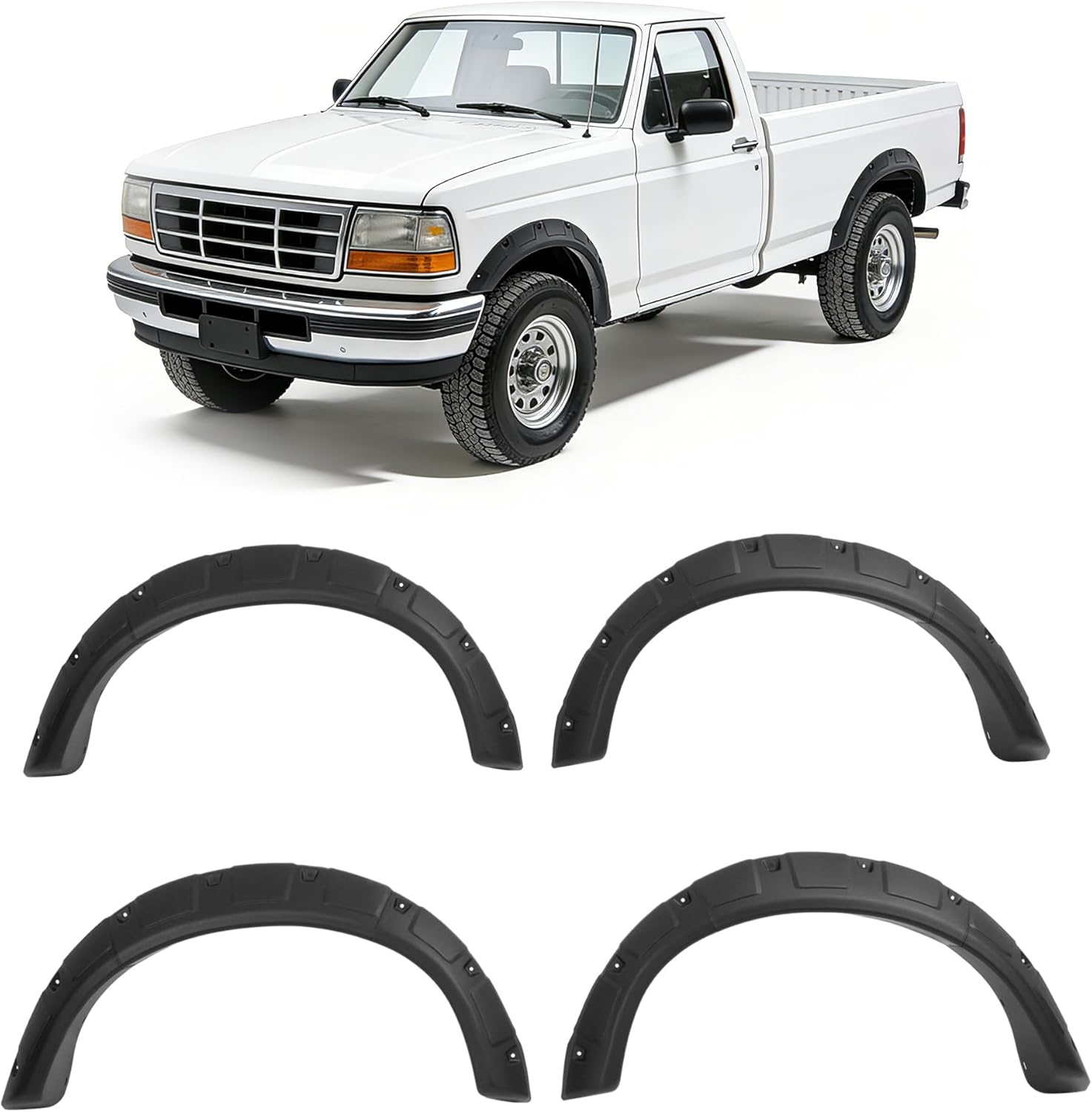 ALMULOO Fender Flare Compatible with 1992-1996 Ford F-150/250/Bronco, 1992-1997 Ford F-350, 81" & 96" Styleside Except Dually Models Wheel Arch Covers Plastic(PP) Textured Black