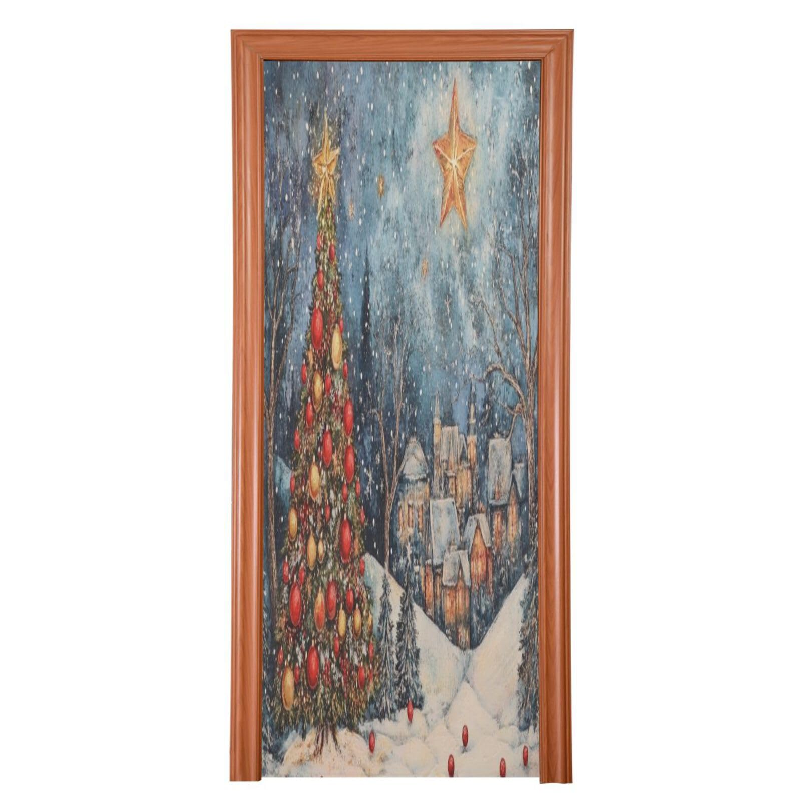 J JOYSAY Christmas Starry Night Tree Door Decorations Door Cover Door Xmas Decorations Xmas Front Door Cover Decoration for Christmas Party Favor,32x79 in