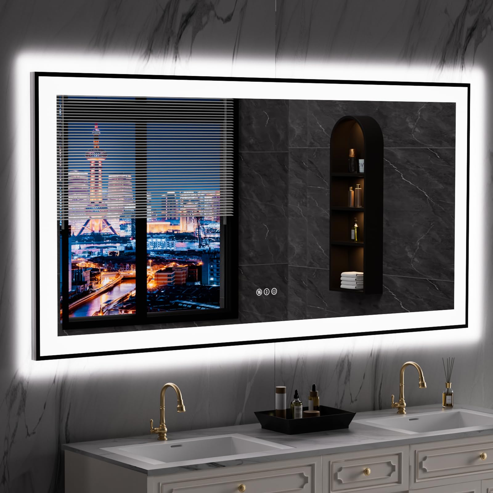 LOAAO 60"X30" LED Bathroom Mirror Black Framed
