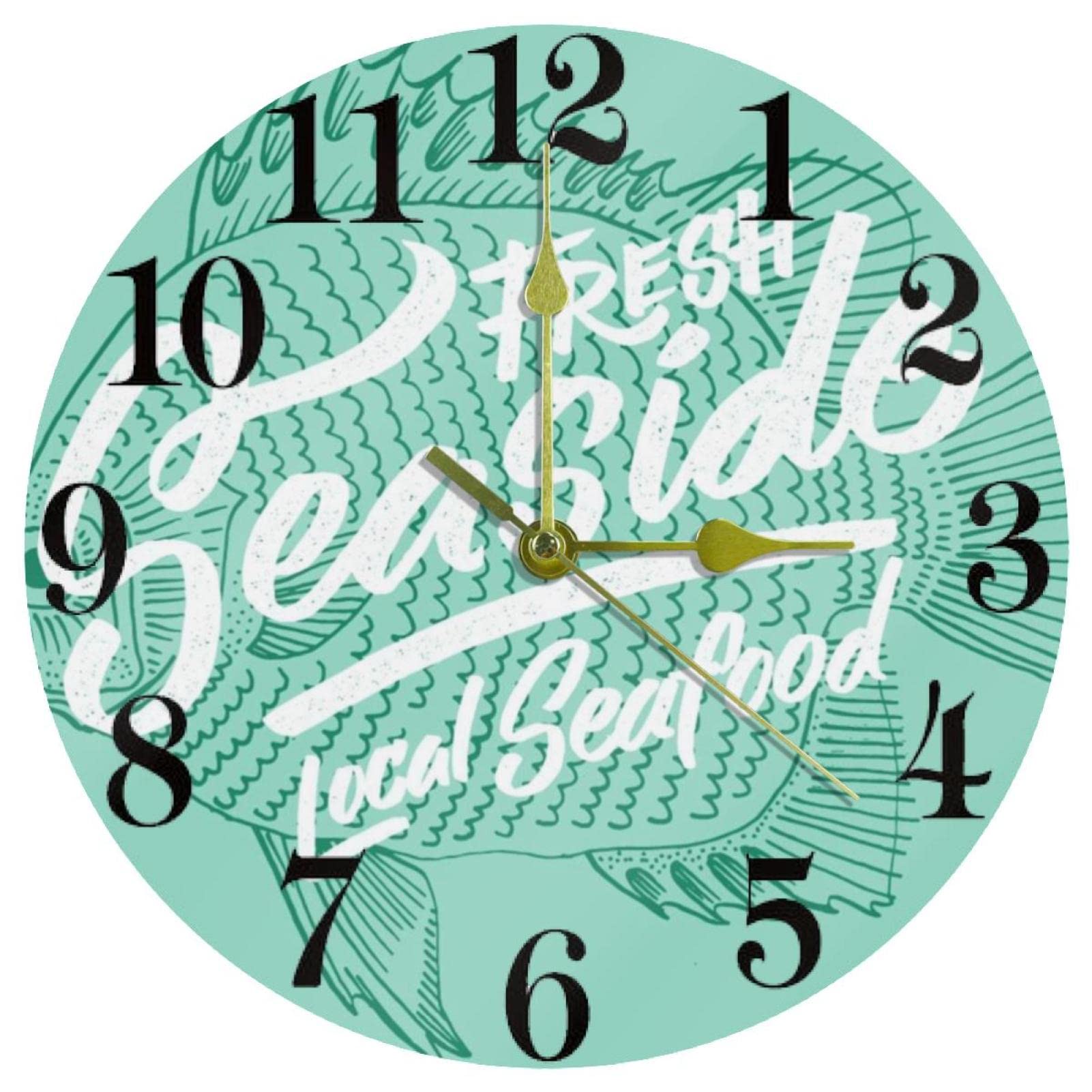 Horloge murale à quartz silencieuse au motif fruits de mer de 25 cm pour une cuisine apaisante