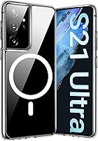 Vista 1 de Funda segura para Samsung Galaxy S21 Ultra Mag, delgada, a prueba de golpes, con magnética, parte trasera dura esmerilada, silicona suave TPU