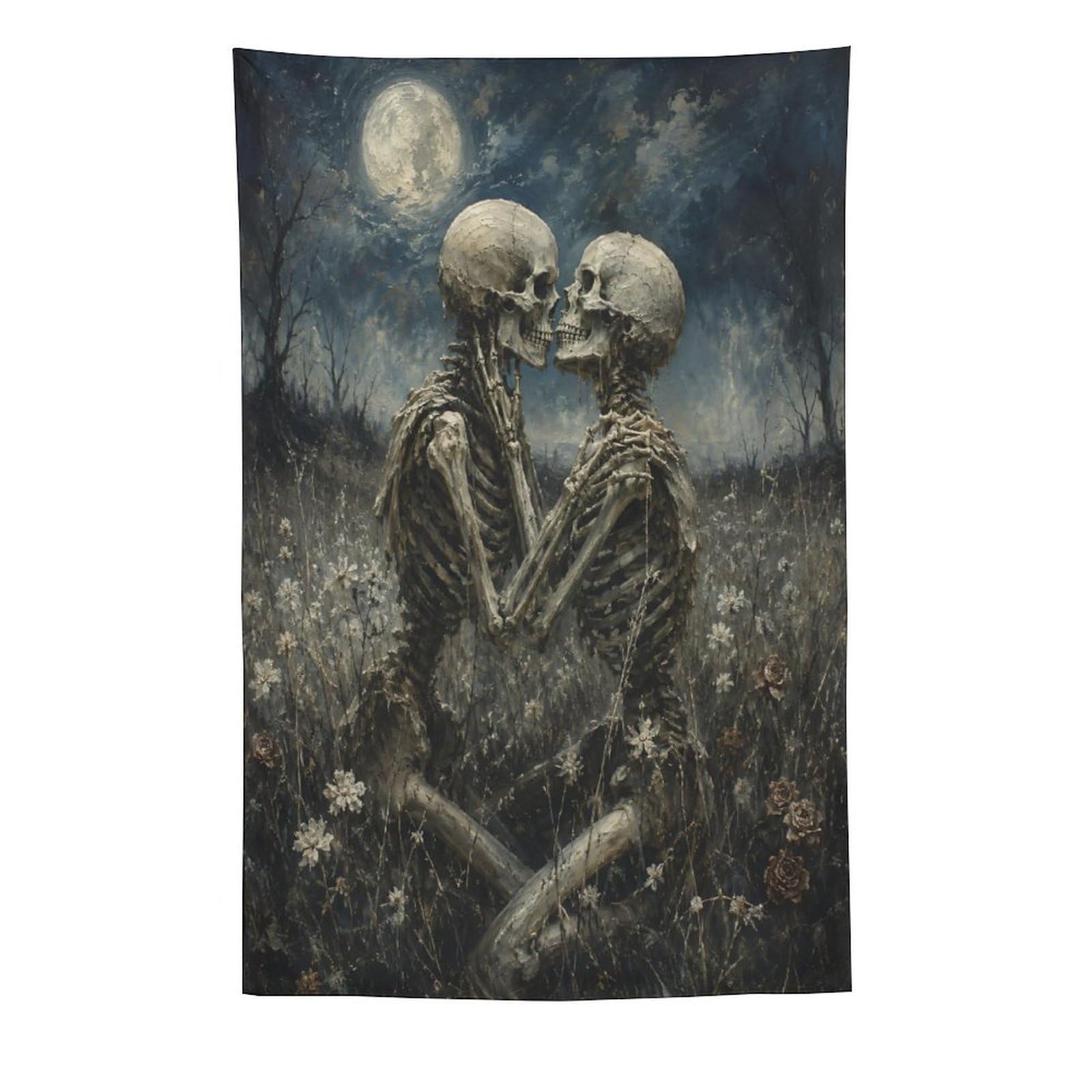 W7C8U2X3 Skeleton Couple Moonlit Field Wall Tapestry, College Dorm