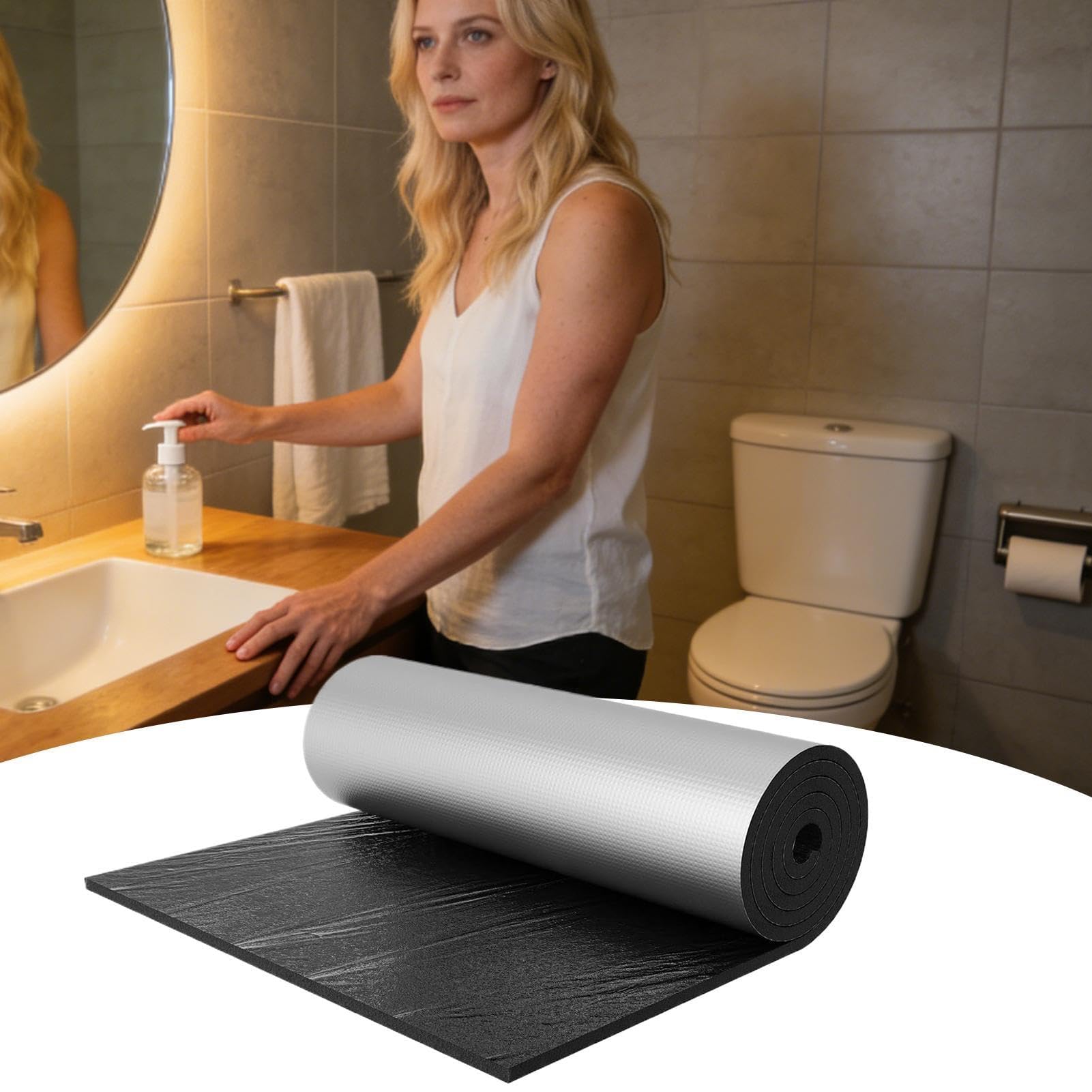 Almohadilla para tanque de inodoro, uso versátil, 100 x 40 cm, kit de aislamiento para tanque de inodoro, forro para tanques, protección anticondensación, forma bañera, ducha, fregadero, baño, cocina
