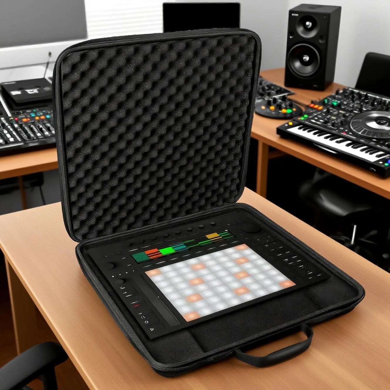 Hard Shell Case for Ableton Push 3 Audio Controller - EVA Protection, Fleece Lining & Crossbody Strap to Prevent Damage