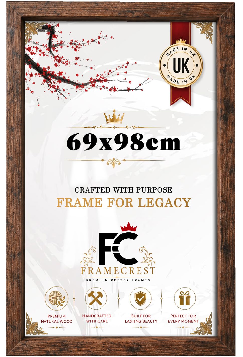 FRAMECREST Stunning Contemporary 68x98cm MDF Frame | Jigsaw Puzzle Frame, Picture Frame, Poster Frame for Wall Mounting Display Horizontally or Vertically Hanging-[Rustic]