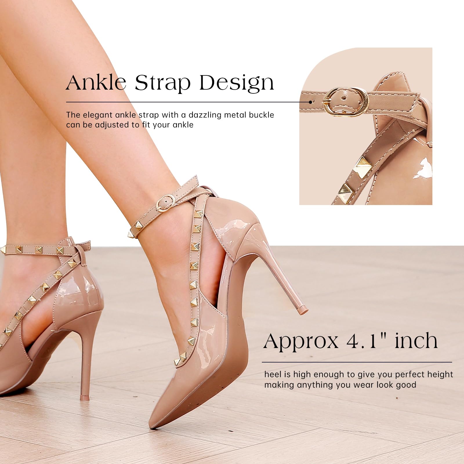 Womens Closed Toe Pointed Toe Pumps Heels, Buckle Ankle Strappy Dress Shoes for Women, Ladies Sexy Stiletto High Heeled Sandals