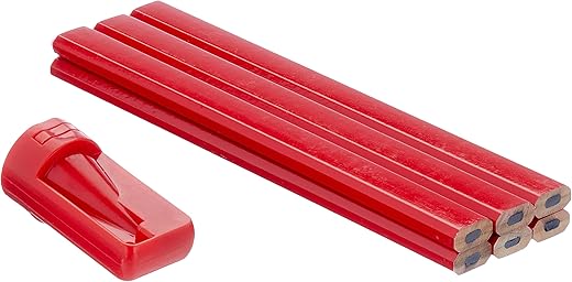 7 Piece Carpenter Pencils Set 6 Pencils and 1 Pencil Sharpener 175mm Length Oval Shape Medium Hardness Ideal for Drawing and Marking Tool / Construction Pencil / B26327