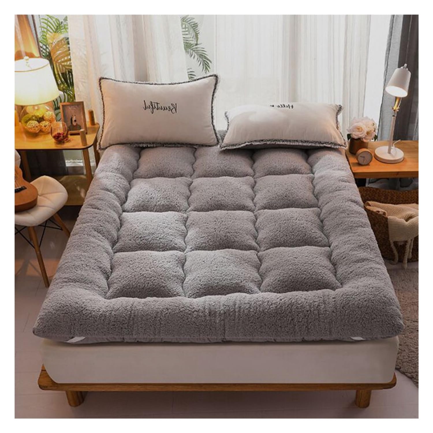 MTNBHH Japanese Family Upholstered Floor Mattress Folding Bed Roll-Up Camping Mattress Warm Mattress Double and Single Futon(Grey,150 * 200cm)