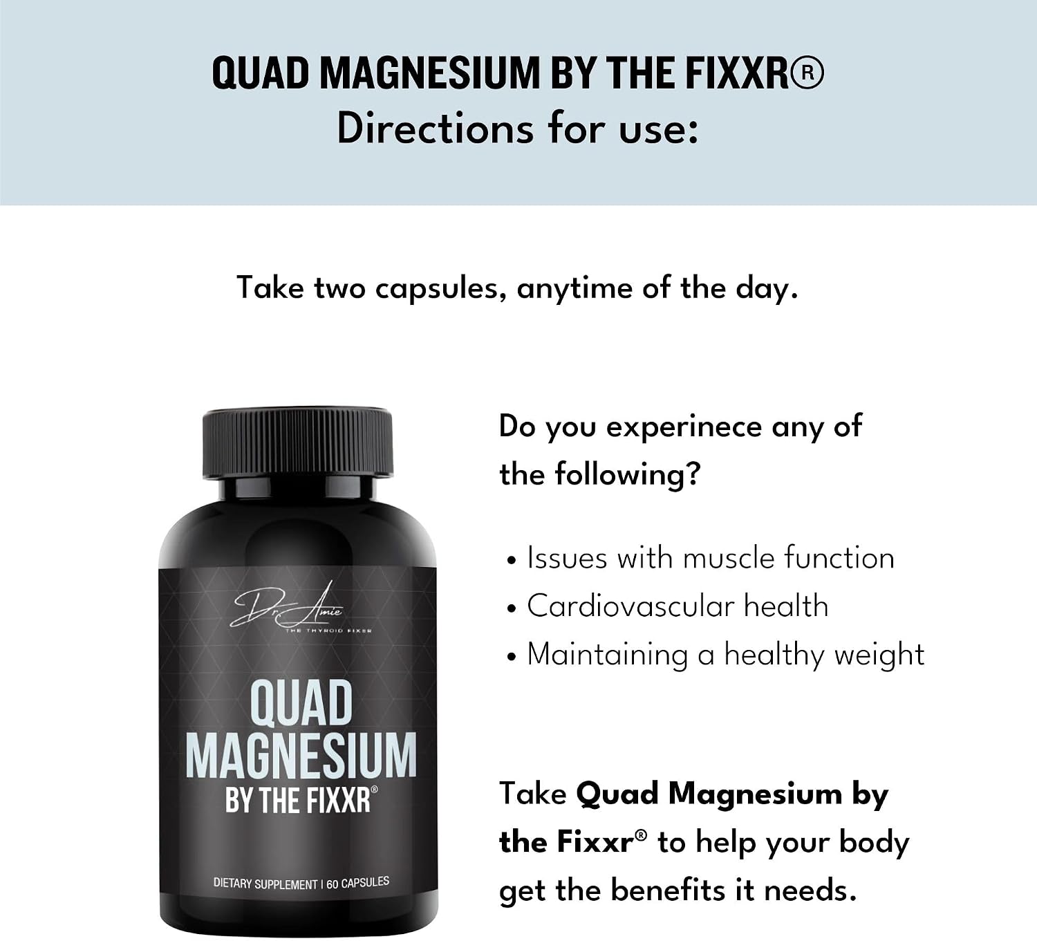 Quad Magnesium by Dr. Amie | 4 Forms of Magnesium 500 mg per Serving | Formulated with Aquamin to Help with Digestion and Absorption | 30 Day Supply, 60 Capsules image 5