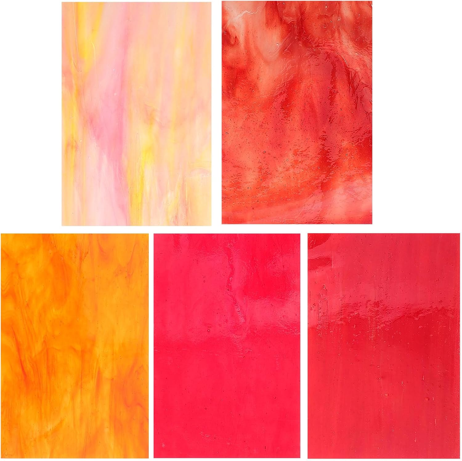 Colored Glass Mosaic Tiles 5pcs 10x15cm DIY Craft Supplies for Beginners and Hobbyists Red Gradient Stained Glass Pieces for Mosaic Art and Decoration