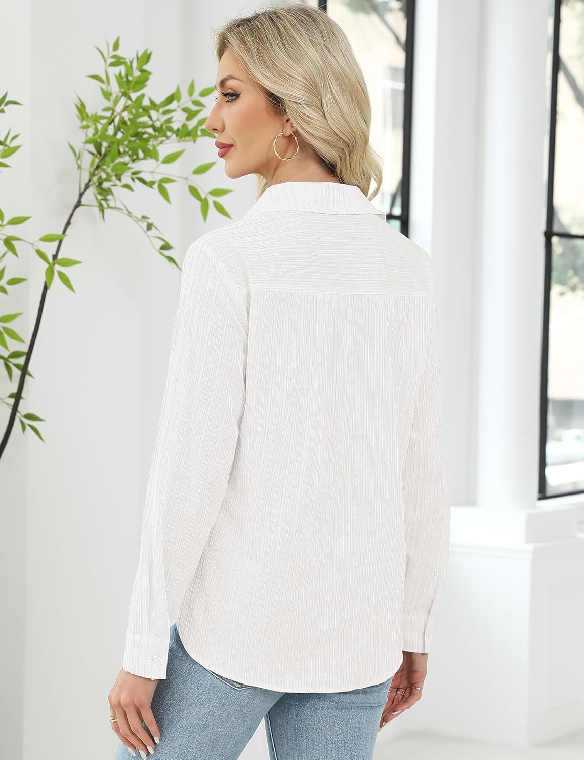 LOMON Womens Long Sleeve Button Down Shirts Casual Loose Fit Cotton Collared Blouses - Image 5