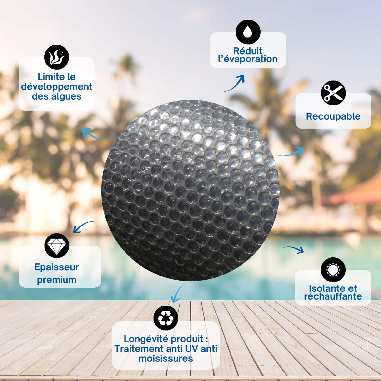 Bâche Solaire Piscine - Gris Silver - Rectangle - Epaisseur 350 Microns Haute Performance-Œillets Offerts-Idéale Piscine Hors Sol et Enterrée - Bache Piscine Solaire Bulles 4 x 2 m