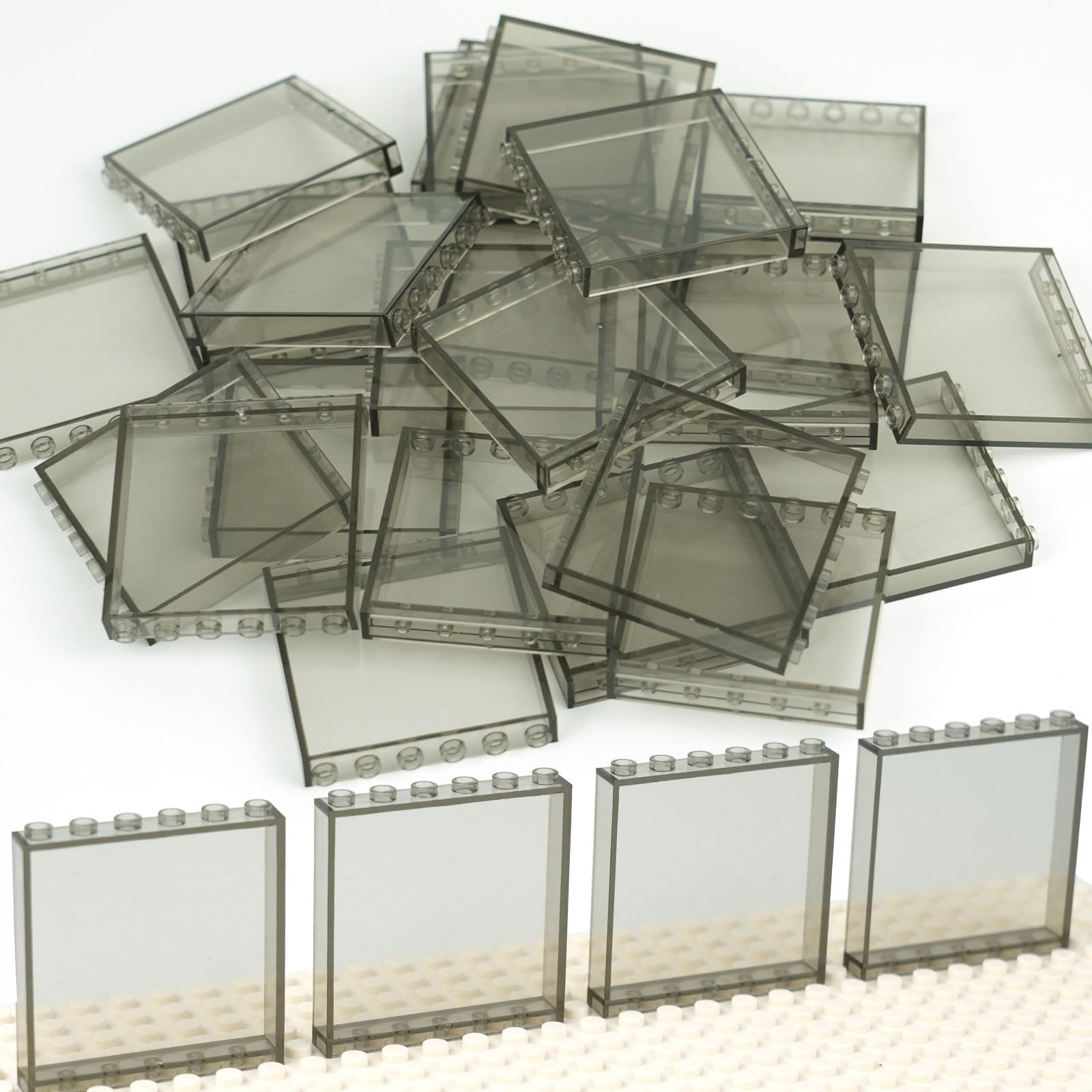 Clear Transparent Flat Plates Bricks, 24 Pieces and Parts 1x6x5 Classic, Window Bulk Building Blocks Accessories (Tansparent Grey 1x6x5)