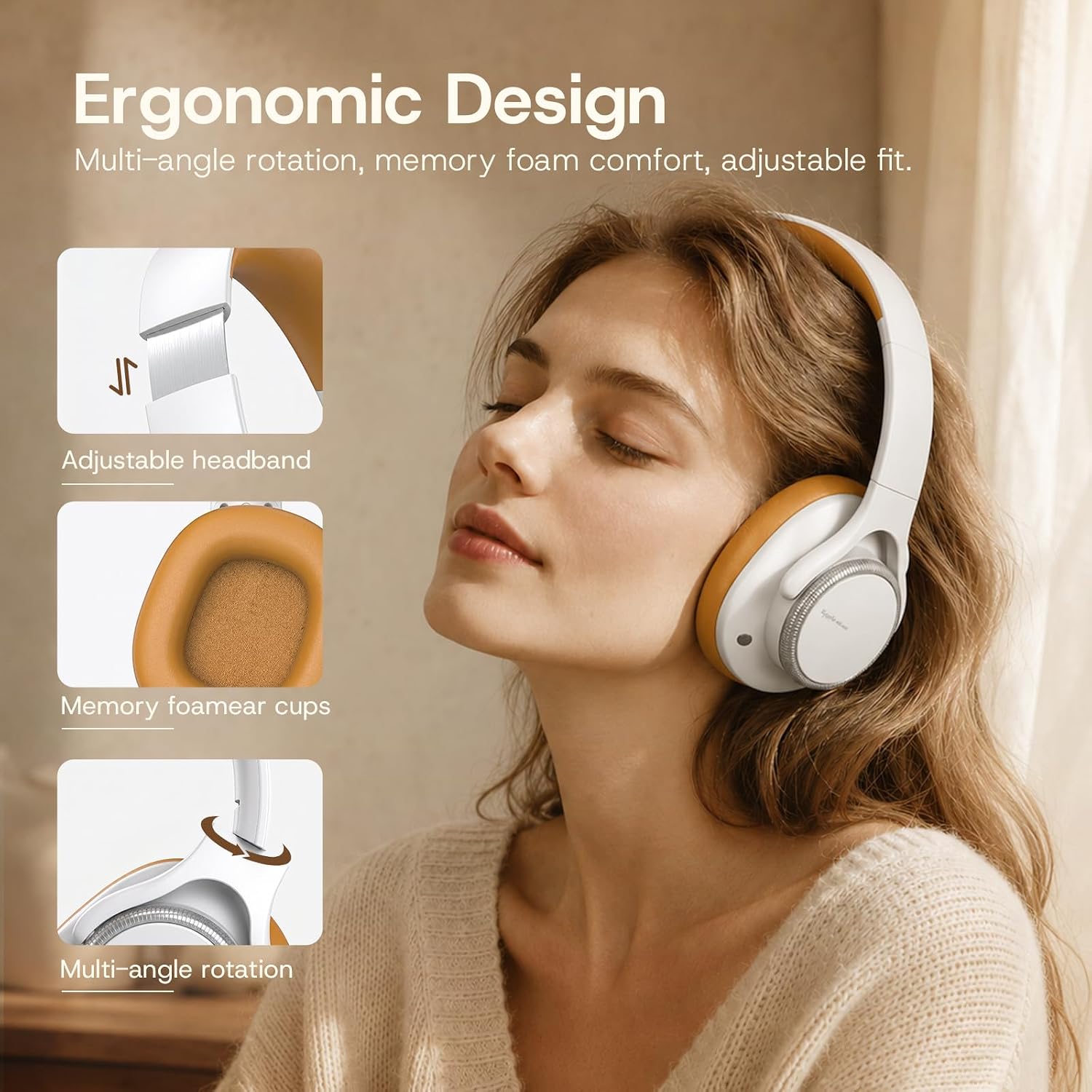 Xmenha ANC Wireless Bluetooth Hybrid Active Noise Cancelling Headphones Over the Ear Earphones Sound Cancelling Headphone Headset with Noise Cancellation for Airplane Travel Gym Game Adults image 4