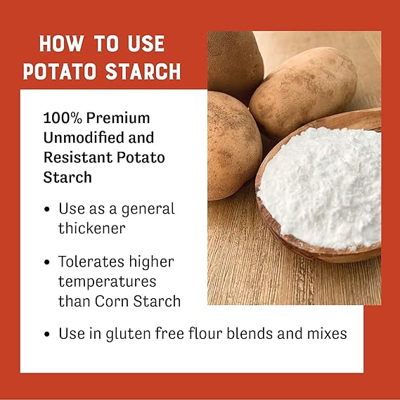 Judee's Unmodified Potato Starch - Starch Powder for Cooking & Breading - Flour Substitute for Gluten Free Baking - High-Heat Resistant Non-GMO Powder - 40 Ounce, Pack of 1