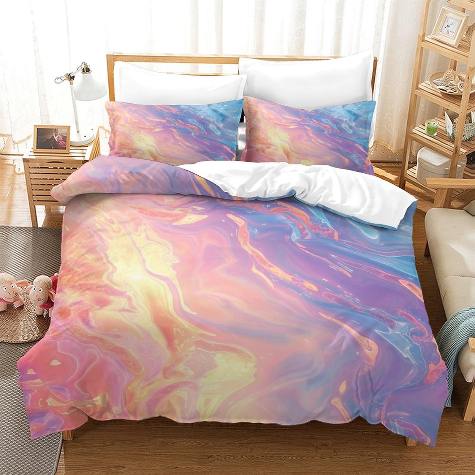 P1S9U7W5Y Dreamy Gradient Pattern 3D Printed Duvet Cover Set 3pcs Microfiber Colourful Bedding Set King（220x240cm）