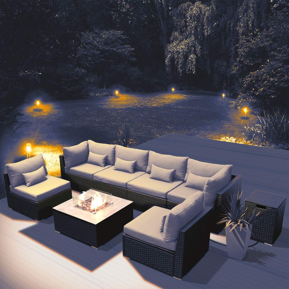 Buy DINELI Patio Furniture Sectional Sofa with Gas Fire Pit Table Outdoor Patio Furniture Sets