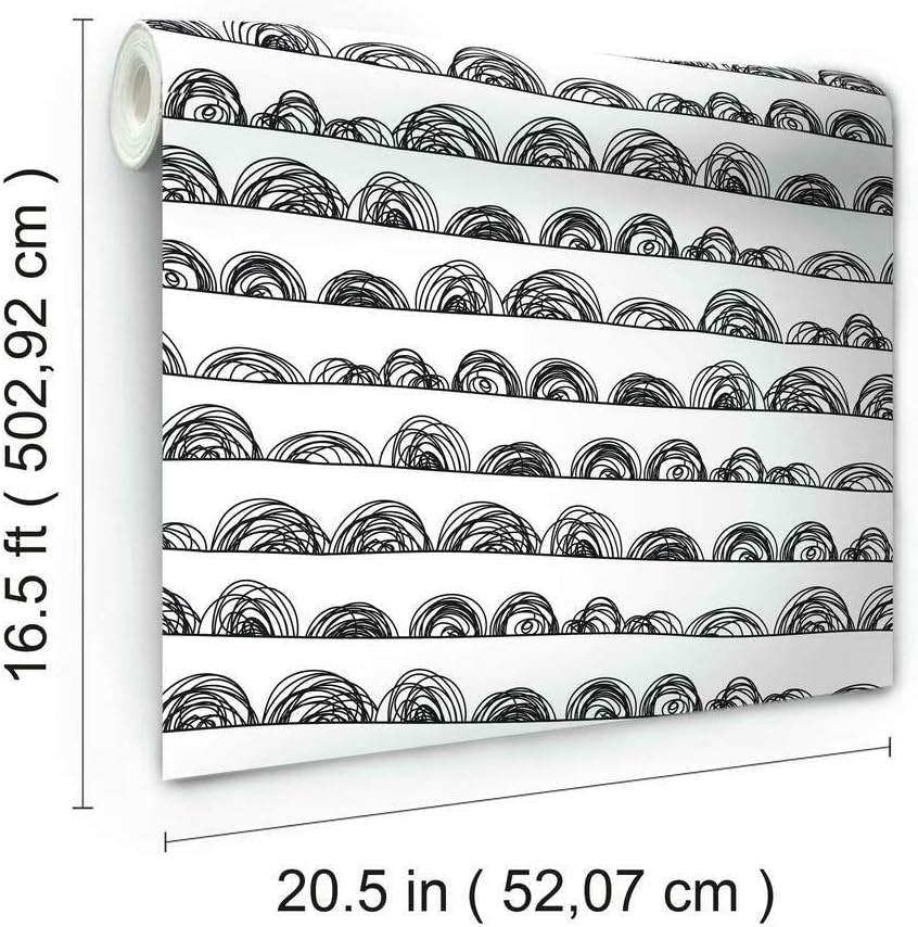 RoomMates RMK11815WP Black and White Doodle Scallop Peel and Stick Wallpaper