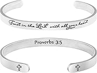 MEMGIFT Christian Cuff Bracelet for Women - Proverbs 3:5 Bible Verse Inspirational Faith Jewelry Gift for Mom Daughter