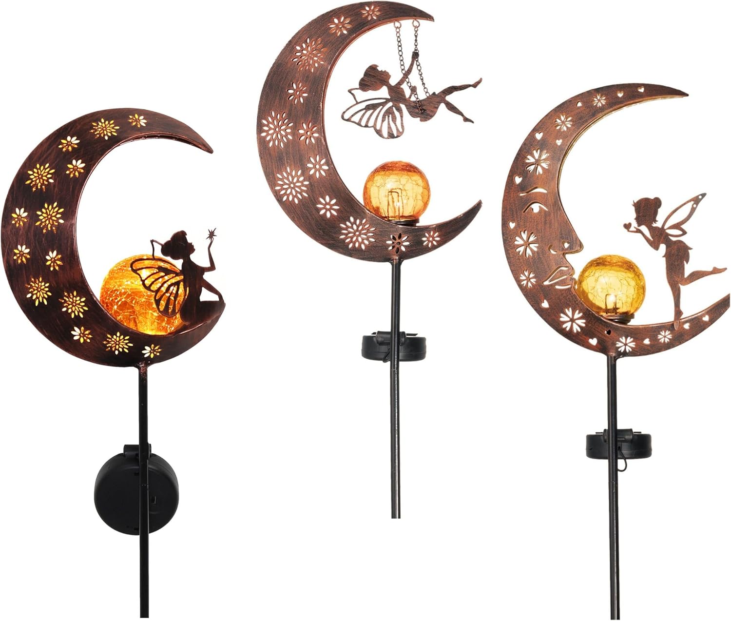 TERESA'S COLLECTIONS 2 Pcs Fairy Moon Garden Accessories for Yard Decorations Outdoor, Solar Lights for Garden Decor Outside, 40" Metal Garden Stake Pathway Lights for Patio, Gift for Mom