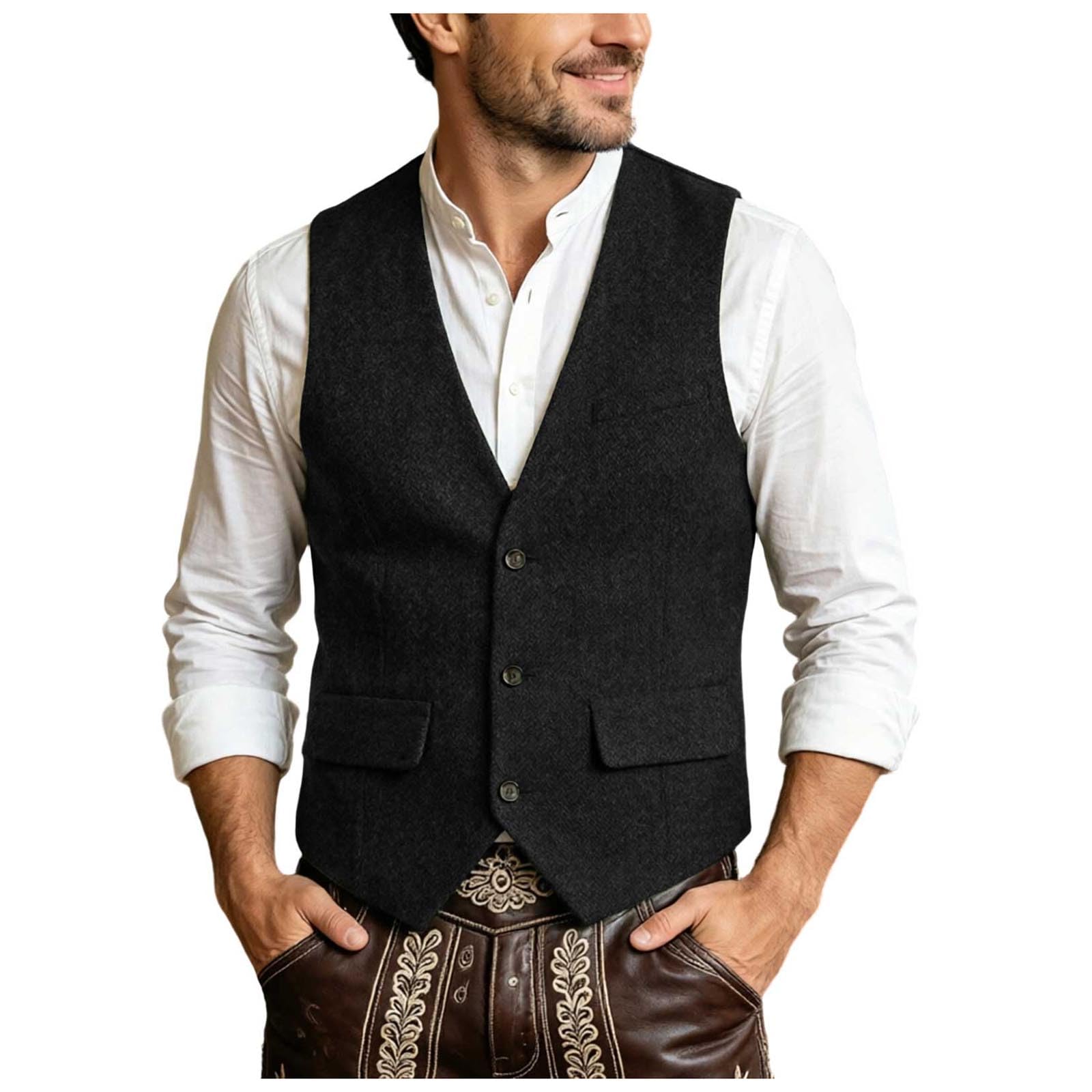 Plus Size Waistcoat Mens Single Breasted Casual Big Tall Beer Festival