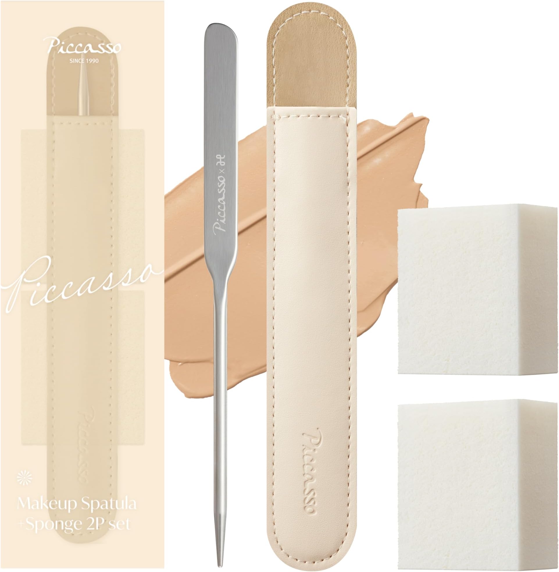 Piccasso Makeup Spatula + Sponge 2P Set For Makeup