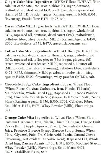 Wright's Baking Cake Mix Selection Pack - Ginger, Carrot, Toffee, Chocolate Fudge & Orange (One of Each 500g Pack)