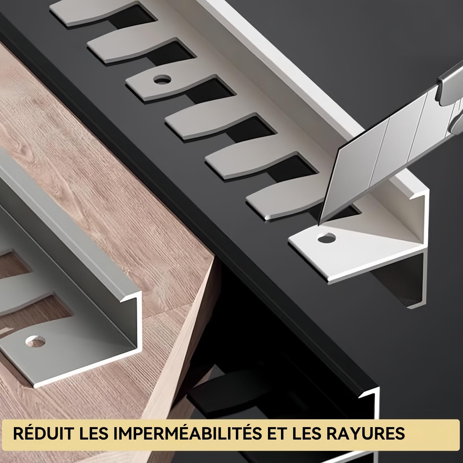 Perfil flexible de aluminio para parquet baguette de 90 cm, 3 piezas, negro, 18,5 mm, fácil renovación para azulejos e interiores