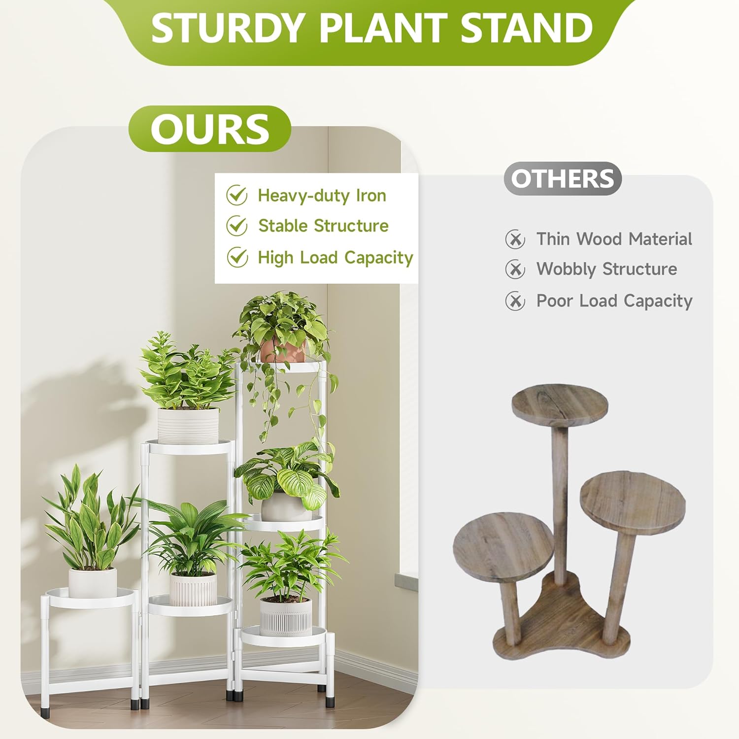 Cawukege 6 Tier Plant Stand Indoor, Tiered Plant Stand Outdoor for Multiple Plants, Corner Plant Shelf for Patio Balcony Porch Garden Living Room House,White
