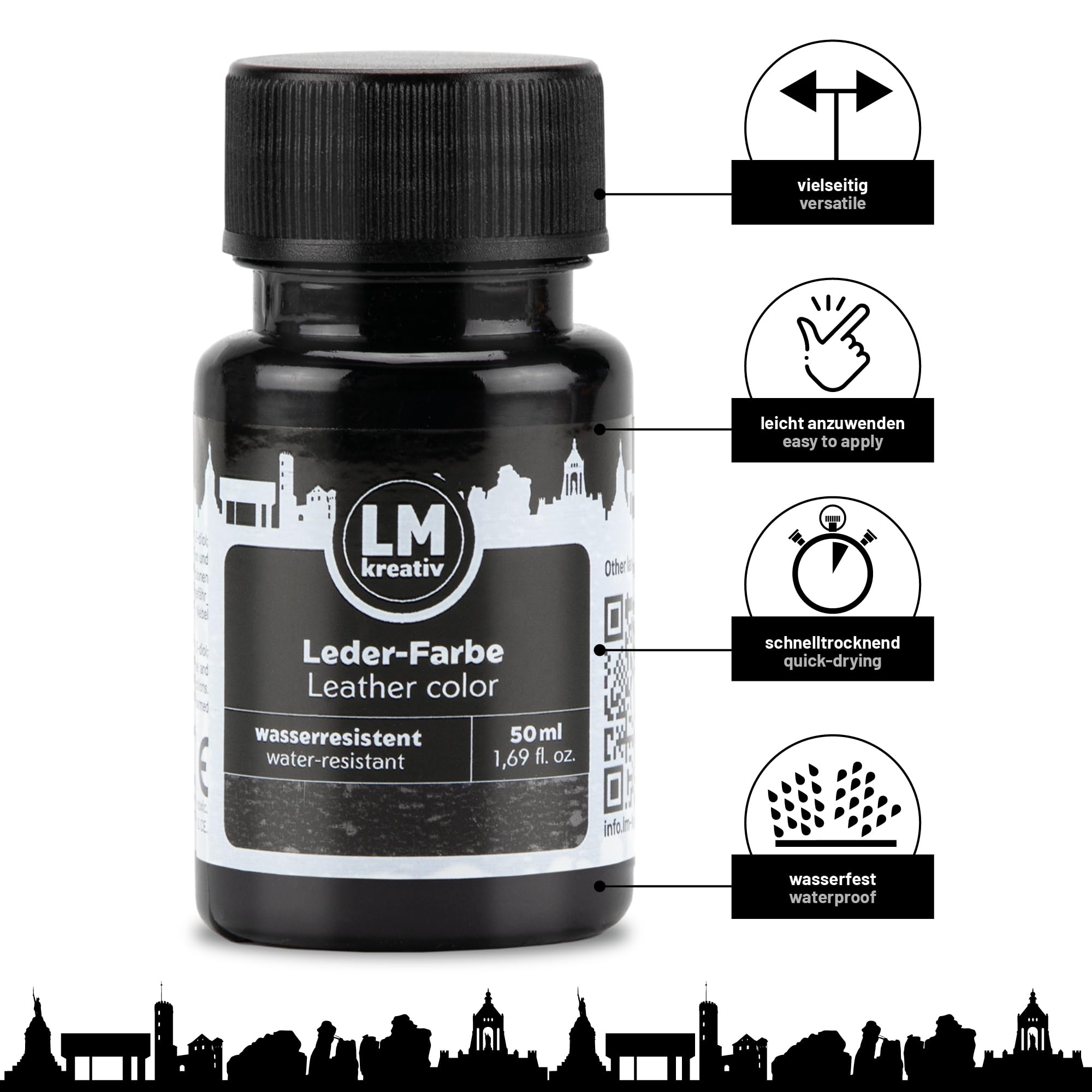 LM-Kreativ Colore pelle 50 ml Nero – Vernice per riparazione pelle liscia scarpe borse