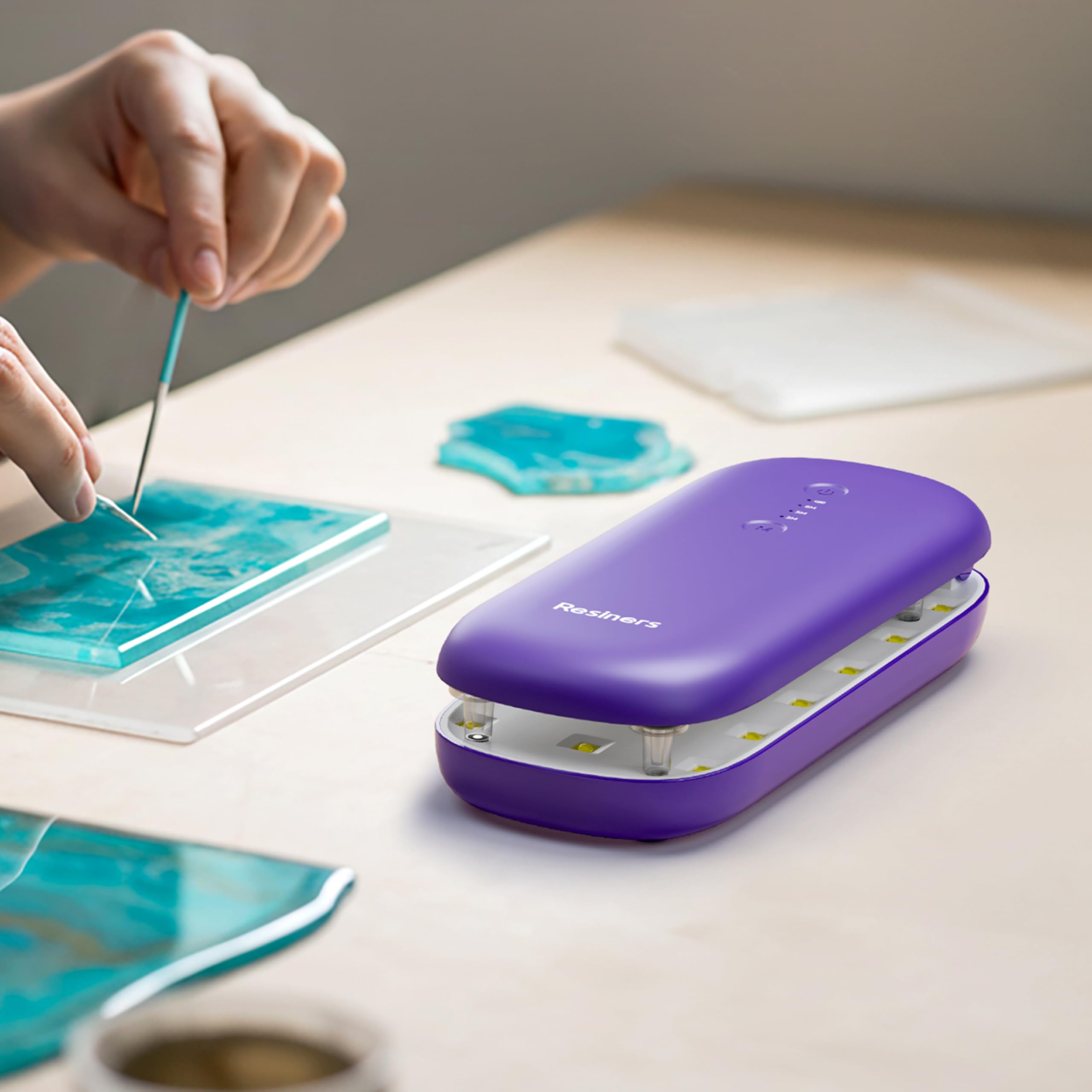Resiners Lámpara UV para resina, lámpara UV de doble cara para resina, lámpara UV plegable, linterna negra ultravioleta LED inalámbrica y recargable, suministros y herramientas, púrpura