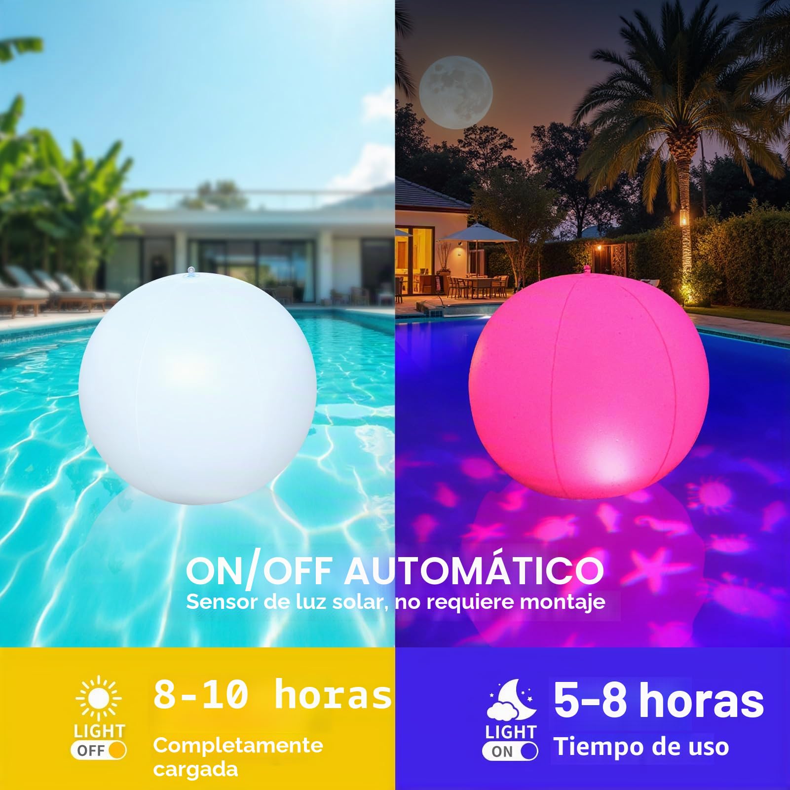 Luxfero Luces Flotantes Piscina Solares, Bola Luces para Piscinas, Luz Solar Piscina Flotante Que Cambian de Color y Representan Animales, Impermeables IP68 Bolas de Luz LED para Piscina - 2 Unidades