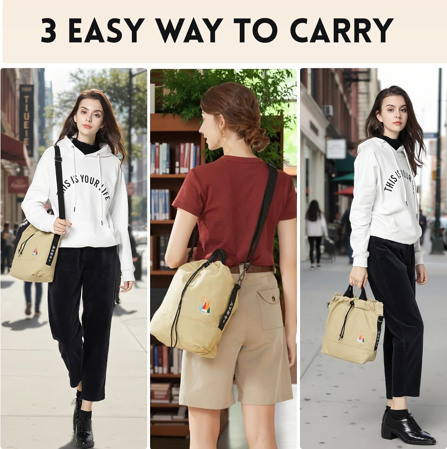 Women Canvas Tote Handbags Casual Shoulder Work Bag Crossbody Bag with Sunshine Embroidery - Image 6