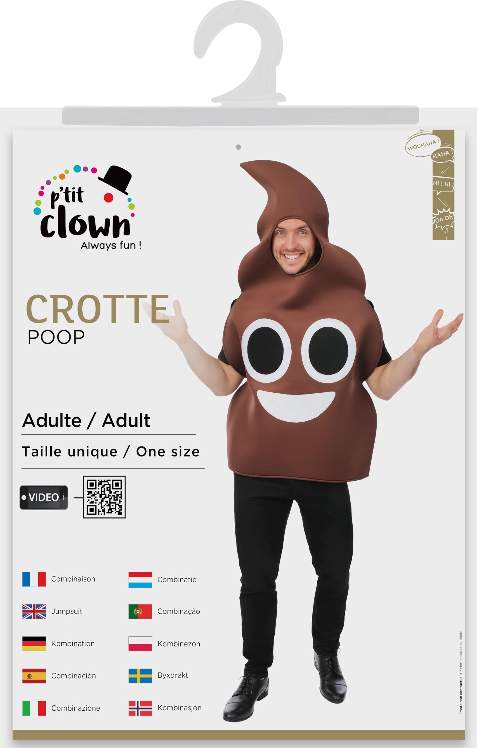 P'TIT CLOWN - 24425 - Costume Cacca Adulto - Taglia Unica - Travestimento Cacca - Tenuta per Carnevale, Feste in Maschera, Halloween, Serate a Tema, Cosplay