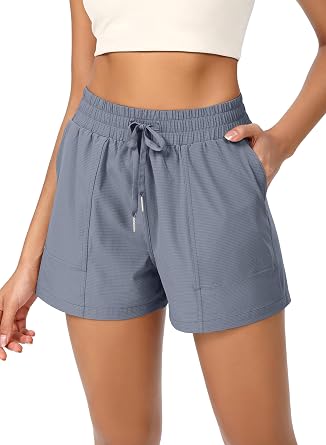 ODODOS Stretch Woven Athletic Shorts for Women High Waist Summer Lightweight Casual Shorts with Pockets