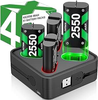 Charger for Rechargeable Xbox One Controller Battery Pack with 4x2550mAh Batteries for Xbox Series X|S/Xbox One, Battery Charger Station for Wireless Xbox One S/Xbox One X/Xbox One Elite Controllers