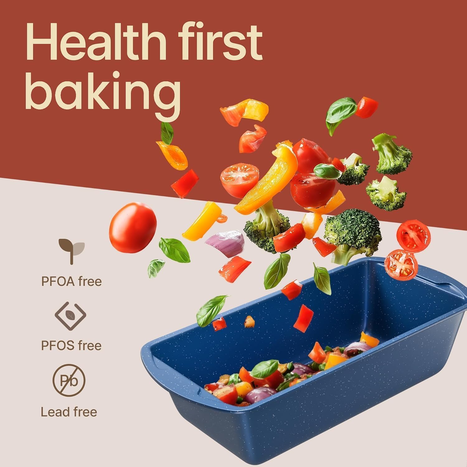 Nonstick Loaf Pan Set Pack of 2, 10.2" & 11" Large Baking Bread Pan, Oven Safe Up to 450°F, PFOA, PFOS, PTFE Free, Space Saving Stackable Design, Stain Resistant, Dishwasher Friendly, Blue Marble - Image 5