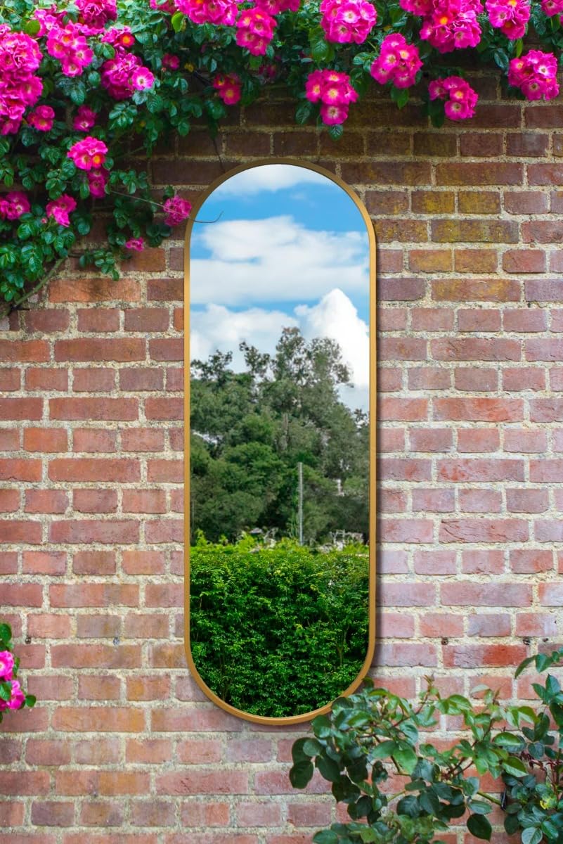 MirrorOutlet Gold Metal Framed Double Arched Garden Wall Mirror - 180 x 60cm