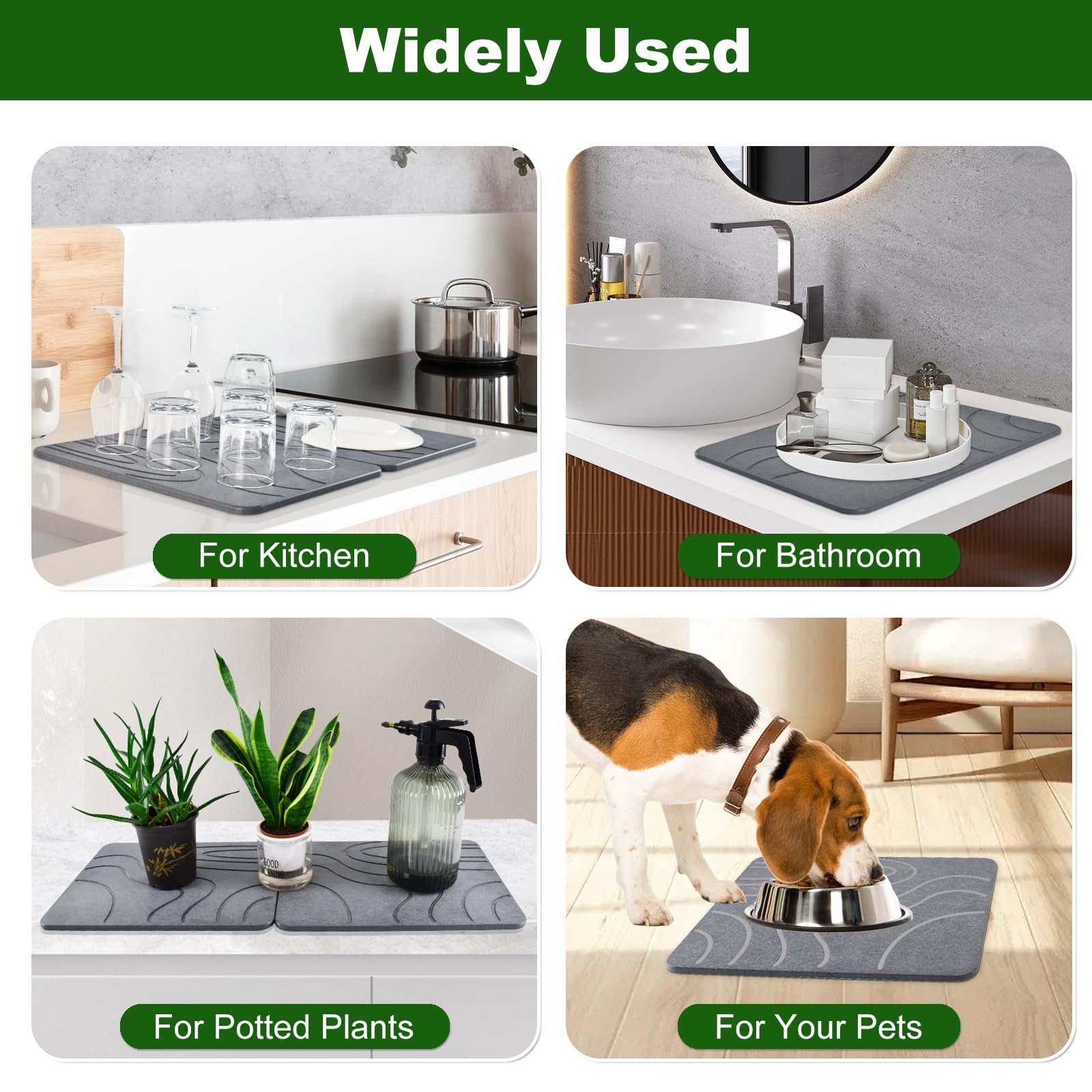 Blaithom Stone Drying Mat for Kitchen Counter, 2Packs Quick Dry Stone Mat Kitchen, Double-sided Diatomaceous Earth Design Stone Drying Mat, No Water Accumulation Dish Drying Stone