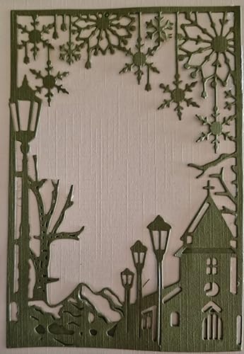 Miniatura 4 de Castillo de copo de nieve marco rectangular troquelado de metal, plantillas de Navidad, manualidades, tarjetas, troqueles de corte