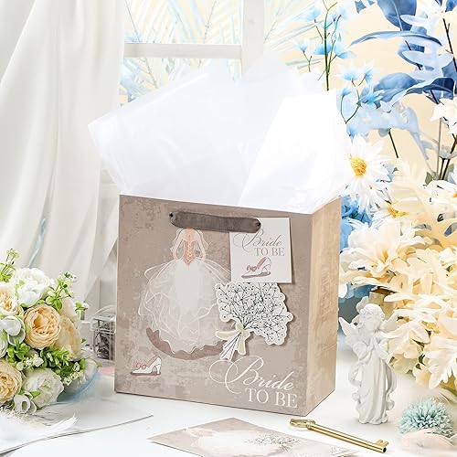 Miniatura 5 de MAYPLUSS Bolsa de regalo mediana de 10 pulgadas con tarjeta de felicitación y papel de seda para bodas, aniversarios, despedidas de soltera,